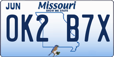 MO license plate OK2B7X