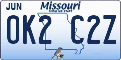 MO license plate OK2C2Z