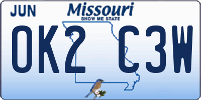 MO license plate OK2C3W