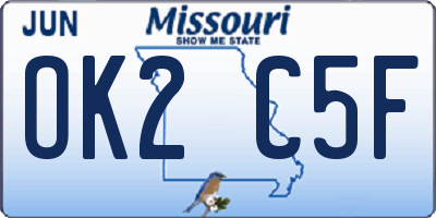 MO license plate OK2C5F