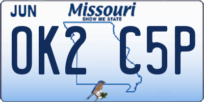 MO license plate OK2C5P