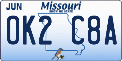 MO license plate OK2C8A