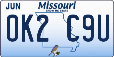 MO license plate OK2C9U