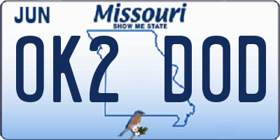MO license plate OK2D0D
