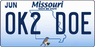 MO license plate OK2D0E
