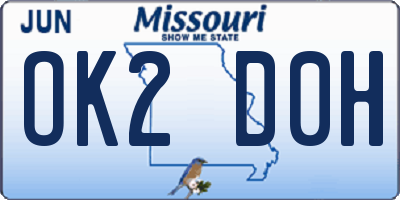 MO license plate OK2D0H