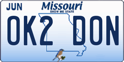 MO license plate OK2D0N
