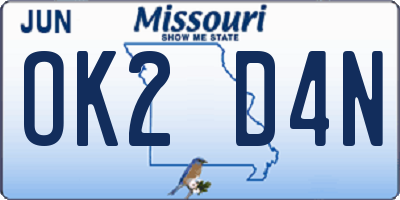MO license plate OK2D4N