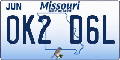 MO license plate OK2D6L