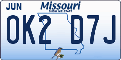MO license plate OK2D7J
