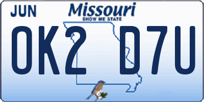 MO license plate OK2D7U