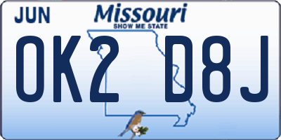 MO license plate OK2D8J