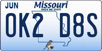 MO license plate OK2D8S