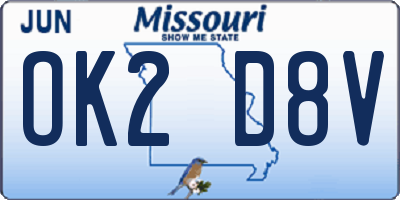 MO license plate OK2D8V