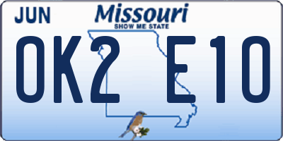 MO license plate OK2E1O