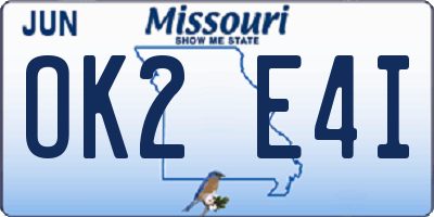 MO license plate OK2E4I