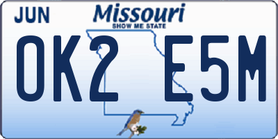 MO license plate OK2E5M