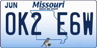 MO license plate OK2E6W