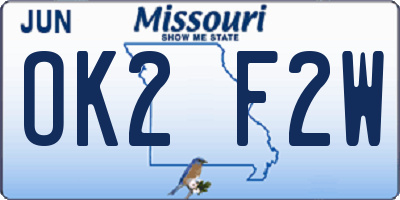 MO license plate OK2F2W