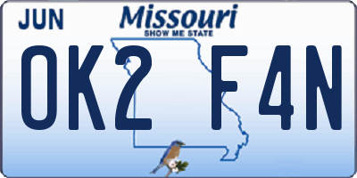 MO license plate OK2F4N