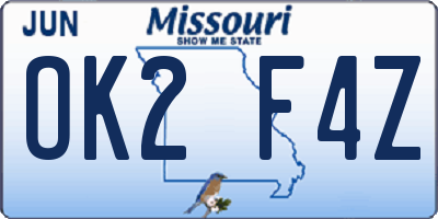 MO license plate OK2F4Z