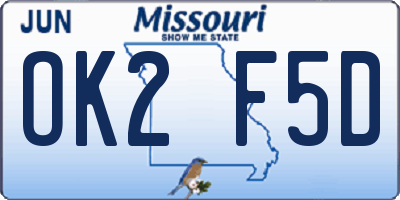 MO license plate OK2F5D
