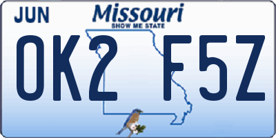 MO license plate OK2F5Z