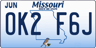MO license plate OK2F6J
