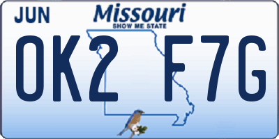 MO license plate OK2F7G