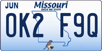 MO license plate OK2F9Q