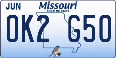 MO license plate OK2G5O