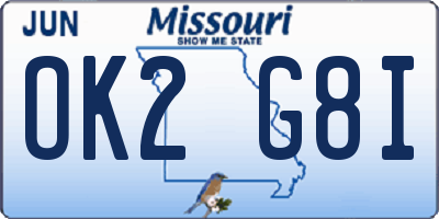 MO license plate OK2G8I