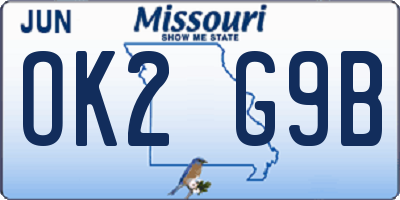 MO license plate OK2G9B