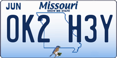 MO license plate OK2H3Y