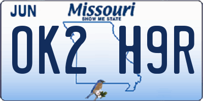 MO license plate OK2H9R