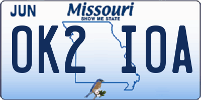 MO license plate OK2I0A