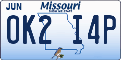 MO license plate OK2I4P