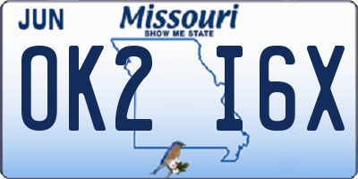 MO license plate OK2I6X