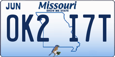 MO license plate OK2I7T