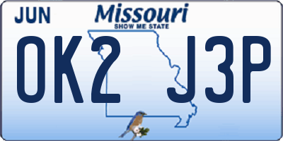 MO license plate OK2J3P