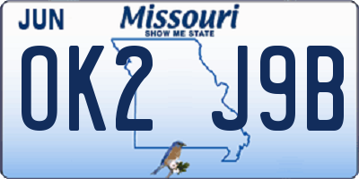 MO license plate OK2J9B
