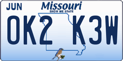 MO license plate OK2K3W