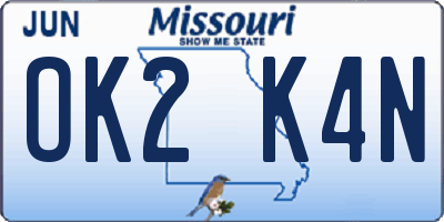 MO license plate OK2K4N