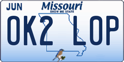 MO license plate OK2L0P