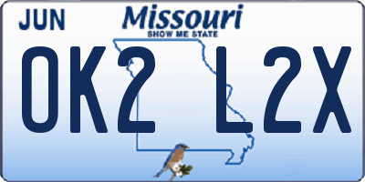 MO license plate OK2L2X