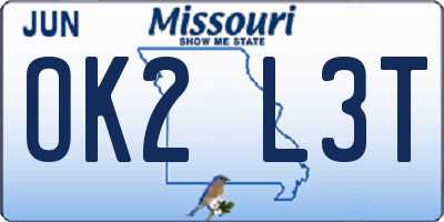 MO license plate OK2L3T