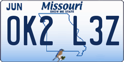 MO license plate OK2L3Z