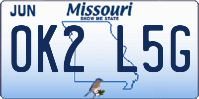 MO license plate OK2L5G