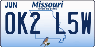 MO license plate OK2L5W