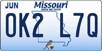 MO license plate OK2L7Q